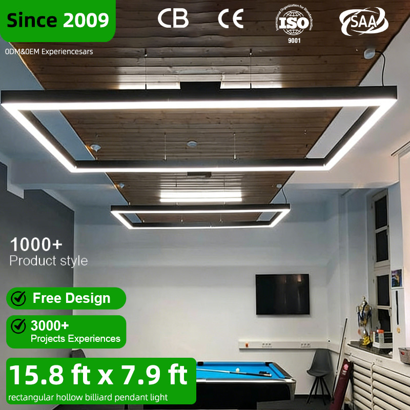 Modern LED Long Square Linear Lamp Iron Black Pool Snooker Table Light Billiard Lights 9ft 5000K 180 Beam Dimmable