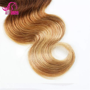 Extensiones de cabello humano ondulado y mojado, mechones de pelo brasileño virgen de <span class=keywords><strong>tres</strong></span> tonos, Color #1B/4/27 humano - Product Image 4
