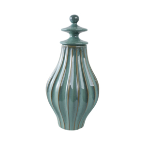 Vaso decorativo in ceramica scanalata con coperchio per l'arredamento del soggiorno, decorazione scultorea per la casa, centrotavola per la camera da letto. - Product Image 3