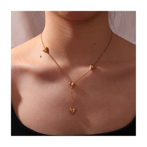 Nuova Collana alla Moda in Acciaio Inossidabile Stile Smooth <span class=keywords><strong>Love</strong></span>, Ciondolo a Cuore con Lunga Nappina in Oro 18k, Gioiello Charm per Donne - Product Image 1