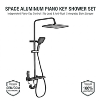 Salle de bain moderne en aluminium 4 fonctions Ensemble de douche Piano Clé Pistolet Style Gris Montage mural Système de colonne de douche à effet pluie