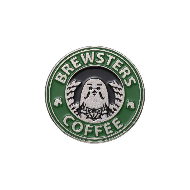 اصنع منتج جديد دبابيس قهوة مطلية بالمينا دبابيس بروش كرتونية خضراء لمجموعة محبي القهوة والباريستات