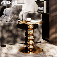 Meubles WISEMAX Table d'appoint ronde en métal de style moderne italien Table d'angle avec dessus en marbre Table basse en acier inoxydable pour le salon