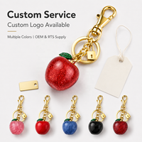 Porte-clés Pendentif Sac Breloque Pomme Scintillante en Alliage Plaqué Or Mignon pour Femme, Accessoires de Sac à Main et de Voiture, Vente en Gros OEM