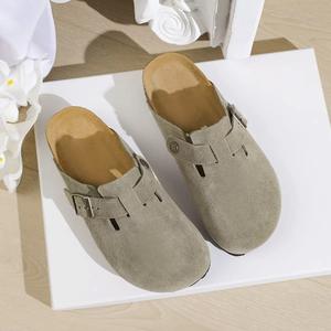Dames & Heren Echt Lederen Gesloten Teen Platte Slippers Comfortabele Mode Buitenschoenen & Mules met Ademend Voering - Product Image 4