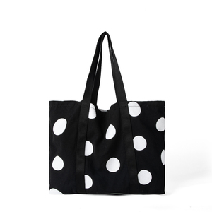 New retro fashion tote <b>bag</b> black and white polka dot <b>large</b> capacity <b>canvas</b> handbag single shoulder <b>bag</b> for women - Product Image 1