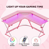 Pink Computer Corner Writing PC Latop Study Workstation PC Gaming Desk L Shaped Pink Gaming Escritorios RGB Gaming Mesas para niñas