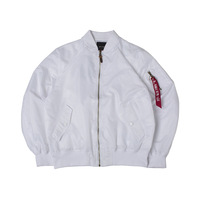 Blouson Bomber MA1 Artistique et Frais pour Hommes Printemps Automne Coupe-Vent Col Montant Blanc Style Hip-Hop Fermeture Éclair Avant pour Couples