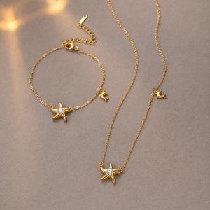 <span class=keywords><strong>Collier</strong></span> Étoile de Mer Style Plage Océanique avec Zircons, Breloque <span class=keywords><strong>Dauphin</strong></span> Simple pour Femme, Accessoires Bijoux Inoxydables TGTZ1444 - Product Image 1