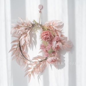 Artificial Floral Wreath Pink <b>Leaves</b> And Flowers <b>Wall</b> Hanging Home <b>Decor</b> For Wedding And Photography Props - Product Image 1