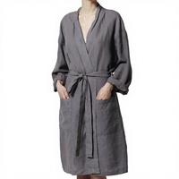 Peignoir Kimono Long Premium en Lin Pur Col V Écologique Séchage Rapide avec Ceinture Léger pour Femme Robe de Chambre Spa Vente en Gros