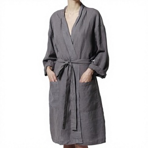 Peignoir Kimono Long Premium en Lin Pur Col V Écologique Séchage Rapide avec Ceinture Léger pour Femme Robe de Chambre Spa Vente en Gros - Product Image 2