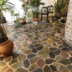 Tự nhiên slab đá gạch lục giác đường lái xe gỉ <span class=keywords><strong>Slate</strong></span> flagstone sàn ngoài trời cho cầu thang trên bán - Product Image 6