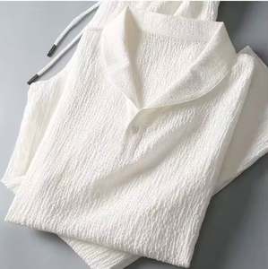 Trajes de 2 Piezas para Hombre, Camiseta de Manga Corta + Pantalones Largos, Color Sólido, Cuello Polo con Solapa, Botones, Cintura Elástica, Pantalones Deportivos - Product Image 2