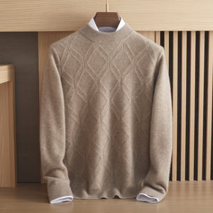 Pull en laine pour homme à col rond, motif losanges, épais et chaud, décontracté, tricoté, idéal comme sous-pull, personnalisation et vente en gros usine - Product Image 1
