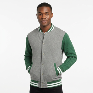 <b>Men's</b> Varsity <b>Jacket</b> Grey Green Solid Color Woolen Windproof Heated V-neck Casual Regular Fit Button Closure Winter Wear - Product Image 1