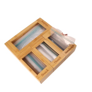 Bamboo 4-pcs Food Storage Organizer Drawer Organizer Ziplock Bag Holder