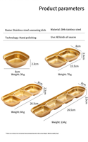Plat à sauce pour barbecue coréen en acier inoxydable 304, écologique, épaissi, doré, plat à assaisonnement divisé pour fondue