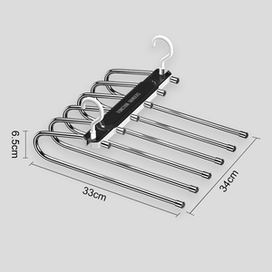 Rak celana 6 dalam 1 multifungsi, rak penyimpanan celana panjang Stainless Steel gantungan baju - Product Image 2