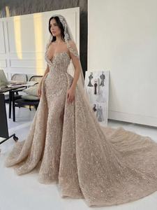 Abito <span class=keywords><strong>da</strong></span> <span class=keywords><strong>Sposa</strong></span> di Lusso su Misura a Due Pezzi <span class=keywords><strong>con</strong></span> Perline, <span class=keywords><strong>Velo</strong></span> e Strascico Staccabile, Stile Sirena - Product Image 4