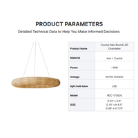 Lustre de luxe rond en cristal LED | Luminaire de plafond moderne à anneaux Halo pour foyer, salle à manger, hall d'hôtel ou escalier