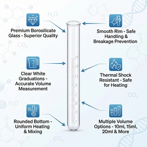 15ml-50ml Borosilikat Cam Dereceli <span class=keywords><strong>Test</strong></span> Tüpü Şeffaf Ölçüm Tüpü Yuvarlak Tabanlı Kimya Laboratuvarı Bilim Okulu Cam Malzemeleri - Product Image 2