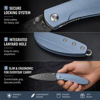 Couteau pliant de poche Damas, manche en alliage de titane, certifié BSCI, léger, EDC, camping, survie, extérieur, personnalisable OEM