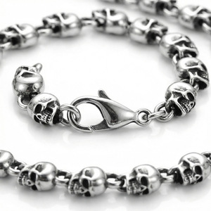 Conjunto de pulsera y collar con diseño de calavera, acero inoxidable, unisex, joyería gótica, conjuntos de joyería de moda para fiestas - Product Image 4