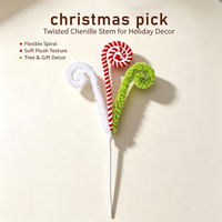 Tige torsadée de Noël pliable, branche de canne à sucre duveteuse réutilisable pour la décoration de couronnes et de vases de Noël