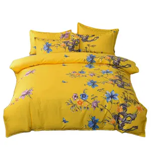 Ensemble de literie en pur coton brossé quatre pièces nouveautés coton épais 40 imprimé couette housse de lit ajustée coton imprimé