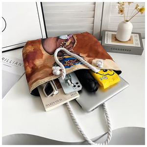 Bolsa de Almacenamiento de Lona Clásica y Versátil para Mujer, Bolsa de Gran Capacidad con Estampado de Chica Negra Trenzada, Estilo Moderno para Dama - Product Image 4