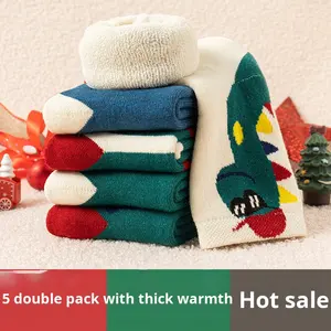 Chaussettes éponge épaissies pour enfants serviette chaude d'hiver pour garçons filles conception de dessin animé de dinosaure doublé <span class=keywords><strong>polaire</strong></span> grandes tailles équipage tricoté - Product Image 4