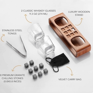 Stokta Kare 250ml Viski Bardağı ve Ahşap Standlı Viski Taşı Şirket Promosyon Doğum Günü Hediyeleri - Product Image 2