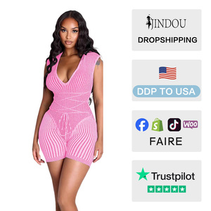 Combinaison Courte Tricotée Sans Manches pour Femme, Nouvelle Collection Été 2026, Col en V, Taille Haute, Extensible et Respirante, Idéale pour le Fitness, avec Logo Personnalisé - Product Image 2