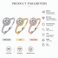 Bague en Moissanite en Argent Sterling 925, Ronde 5mm 6.5mm 8mm, Couleur D VVS1, Halo Pavé, 3 Couleurs, Bijoux pour Femme