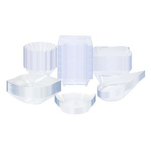 Ensemble complet de mini-assiettes transparentes en plastique et de coupelles à mousse en fibre de bois jetables pour apéritifs de fête - Product Image 2