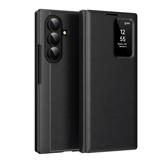 Business Style PU Leather Flip Cover with Card Slots Smart Window Case for Samsung Galaxy Z Fold 7 6 5 4 3 Windows Card Holder