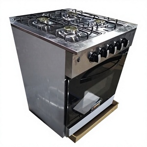Table de cuisson à <span class=keywords><strong>gaz</strong></span> <span class=keywords><strong>4</strong></span> brûleurs de <span class=keywords><strong>60</strong></span> <span class=keywords><strong>cm</strong></span> avec four intégré, en acier inoxydable, commande par bouton, normes européennes et britanniques, fonction grill - Product Image 1