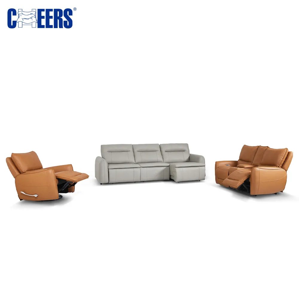 MANWAH CHIERS Conjunto de sofá elétrico de couro 3 2 1 conjunto de móveis para sala de estar sofá-cama reclinável seccional