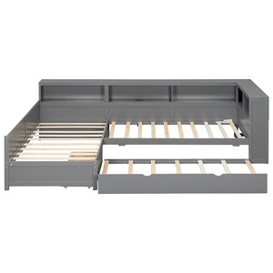 Children Expandable Combination Bed With Bookshelf <b>Storage</b> Charging Multi Bed Bedroom Furniture Grey Color For <b>Kids</b> - Product Image 5