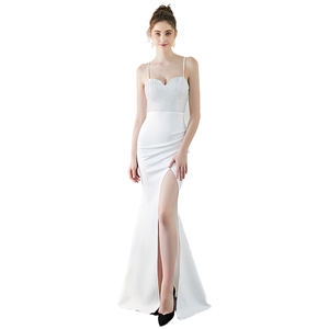 1512 #   Vestido de Noche Largo de Gasa con Tirantes Finos y Cuentas, Estilo Sirena, Sexy y Elegante para Cena, Eventos Sociales, Discoteca, Espectáculos y KTV - Product Image 1