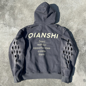 Sudadera con Capucha Premium de Estilo Urbano, Logotipo Bordado, Impresión de Alta Densidad, Estilo Holgado, Lavado Ácido, Desgastado, para Hombre - Product Image 2