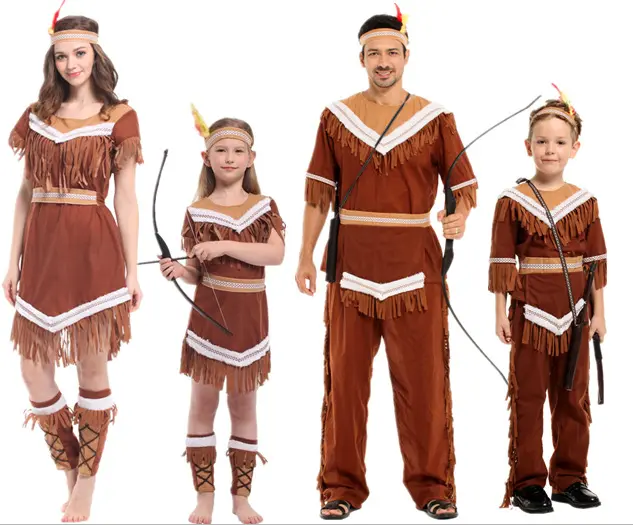 Disfraz de mesa primitiva de hombre salvaje de princesa india para padres e hijos adultos de Halloween, disfraz indígena