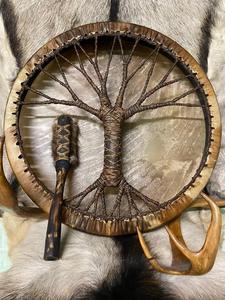 Tamburo di sciamano per albero della vita ghirlanda di tamburo di superficie sciamano Siberia vegano fatto a mano a tamburo sciamano strumento a percussione - Product Image 5