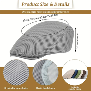 男性用女性用通気性メッシュ中空ベレー帽薄手の弾性バンド春夏レトロカジュアルゴルフ運転トラック運転手無地ニュースボーイキャップ - Product Image 2