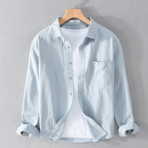 La più recente camicia Casual <span class=keywords><strong>uomo</strong></span> a maniche lunghe in puro cotone 2023 giapponese semplice e alla <span class=keywords><strong>moda</strong></span> della gioventù alla <span class=keywords><strong>moda</strong></span> camicia di cotone da <span class=keywords><strong>uomo</strong></span> - Product Image 2