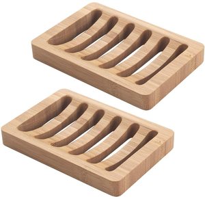 2 Pack Bamboo Wood Soap Dish Holder, Bar Soap Saver Box for Shower