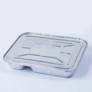 Kotak makan siang kartu wadah makanan Aluminium Foil sekali pakai 4 kompartemen 750ml paket makanan Ningbo baki Aluminium penuh keriting 35mm