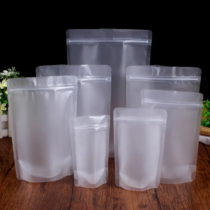 Sacos plásticos transparentes foscos com zíper para embalagem de alimentos, doces e chá, bolsas com zíper reutilizáveis para pequenas empresas