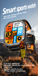 Montre connectée AMOLED K70A pour hommes, étanche IP68, moniteur de fréquence cardiaque et d'oxygène sanguin, montre connectée de sport d'extérieur avec lampe torche - Product Image 3